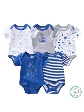 5pcs Baby Boy Triangle Rompers, Creative Baby Bodysuits, Short Crawler Onesies
